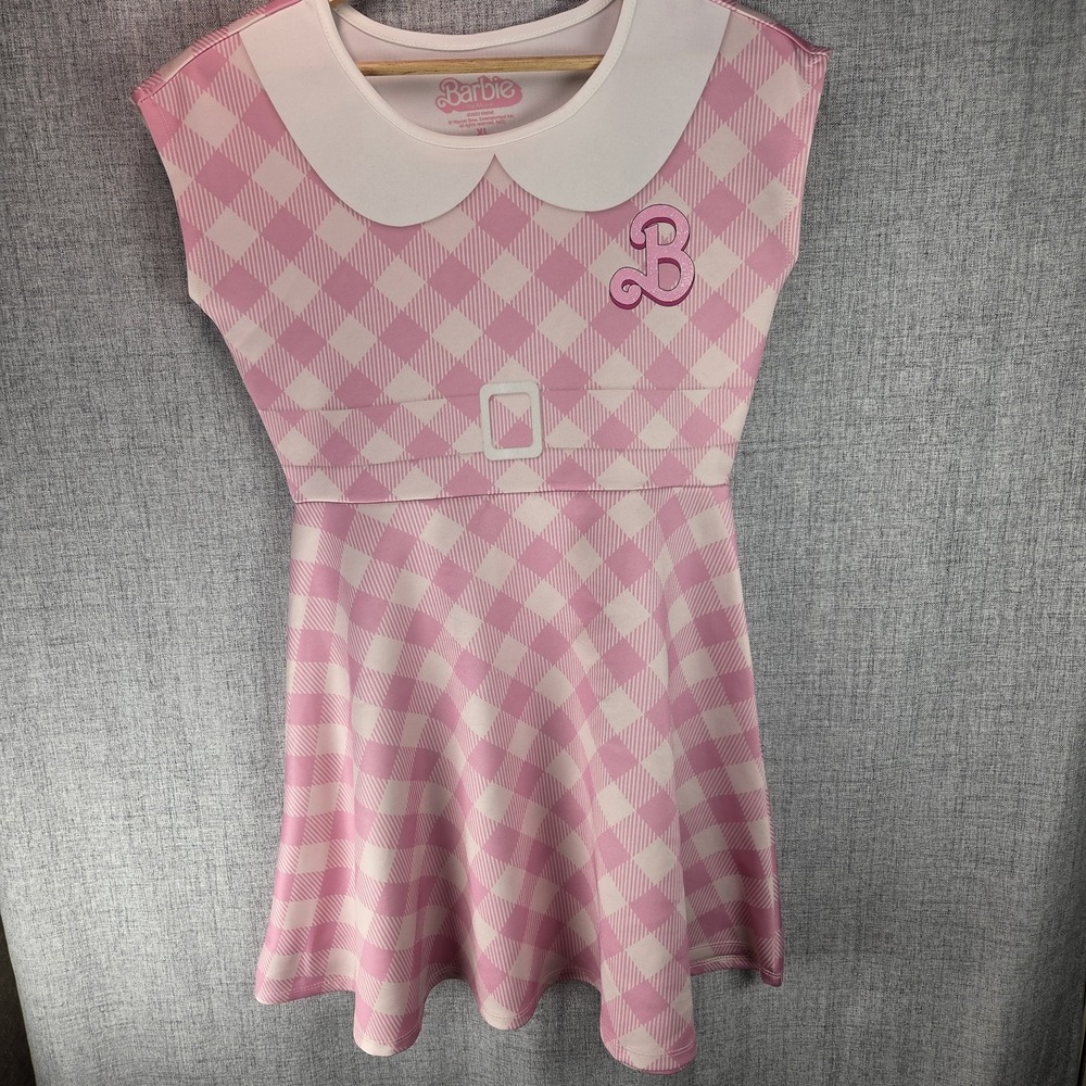 Mattel Barbie Movie Girls XL Pink Gingham Skater Dress Halloween Costume